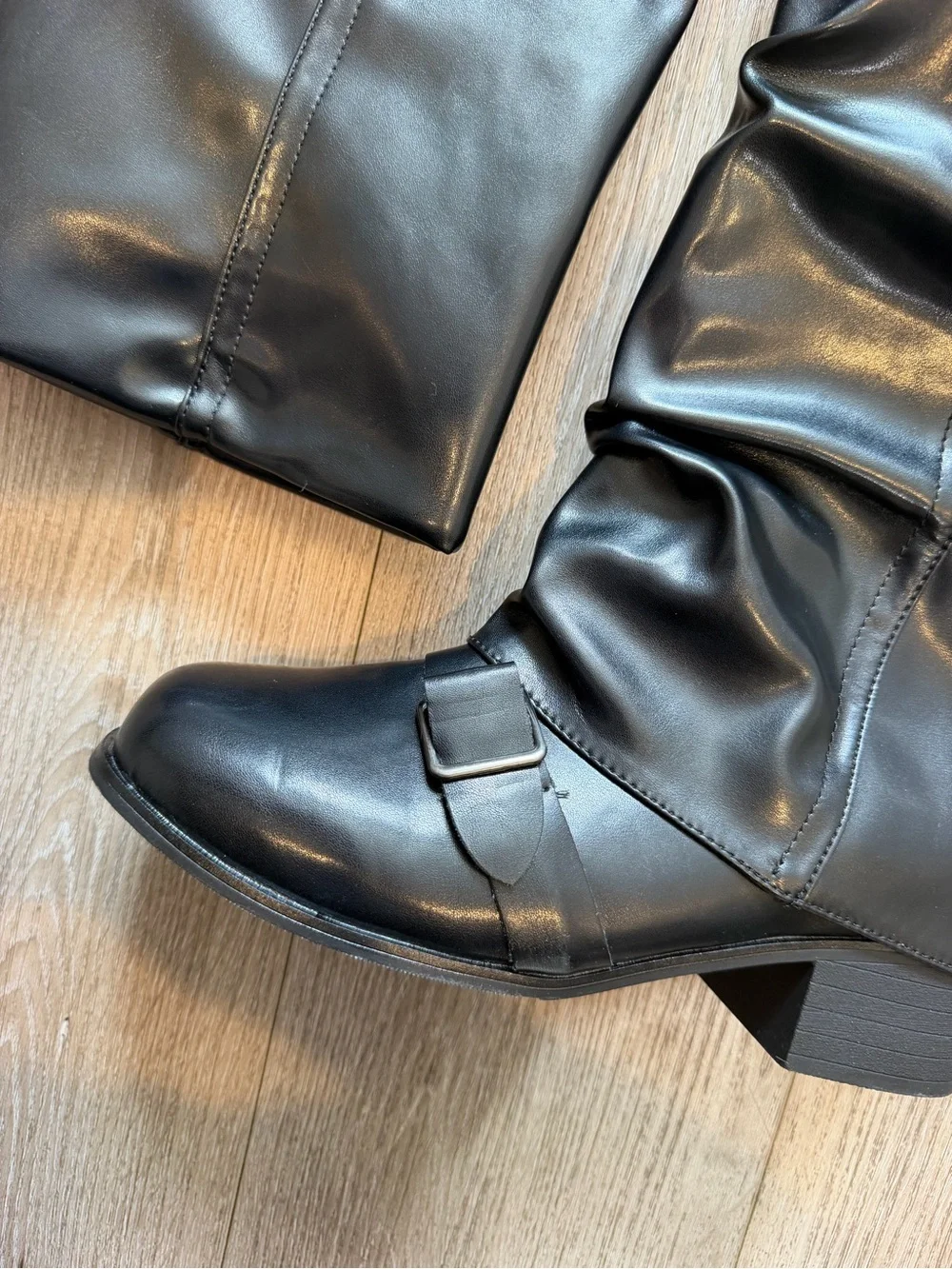 Black Women's Slouch Boot with Buckle Accent